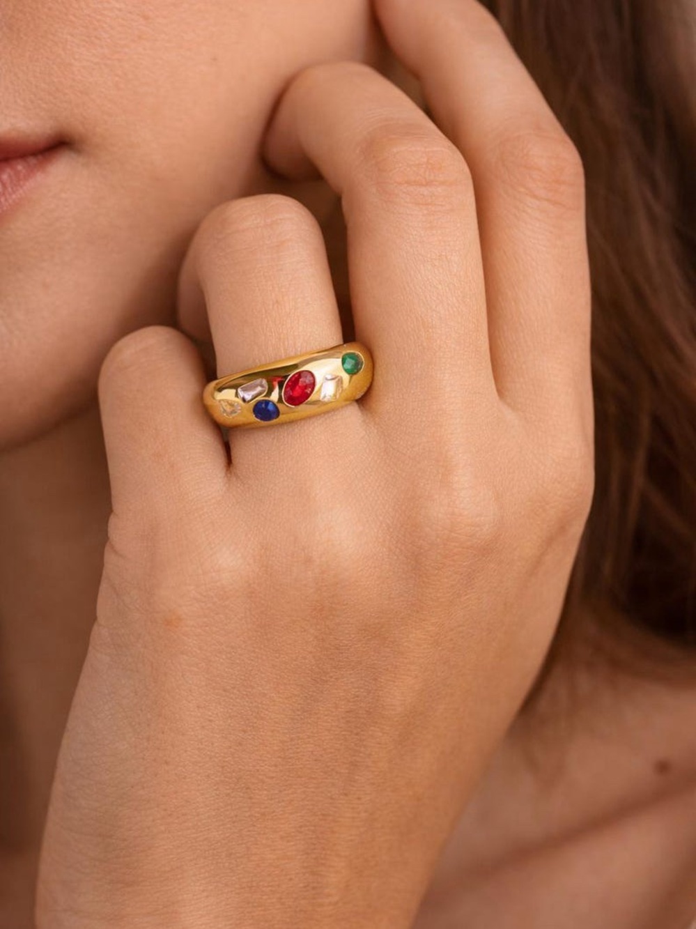 Gold Multi-Stone Dome Ring — Women Jewelry